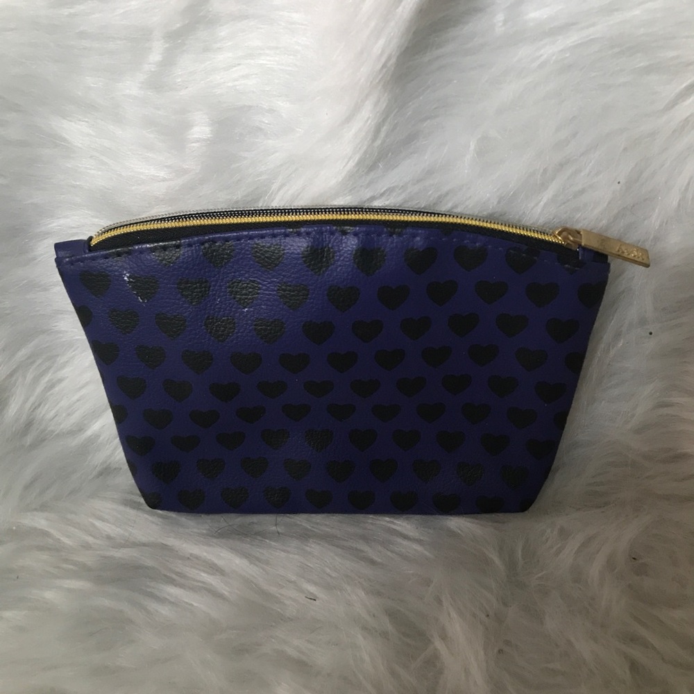 Black hearts blue background Ipsy Makeup bag